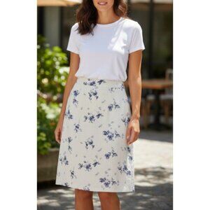 JEANOLOGY Blue Floral Print Linen Skirt Ladies Size 18